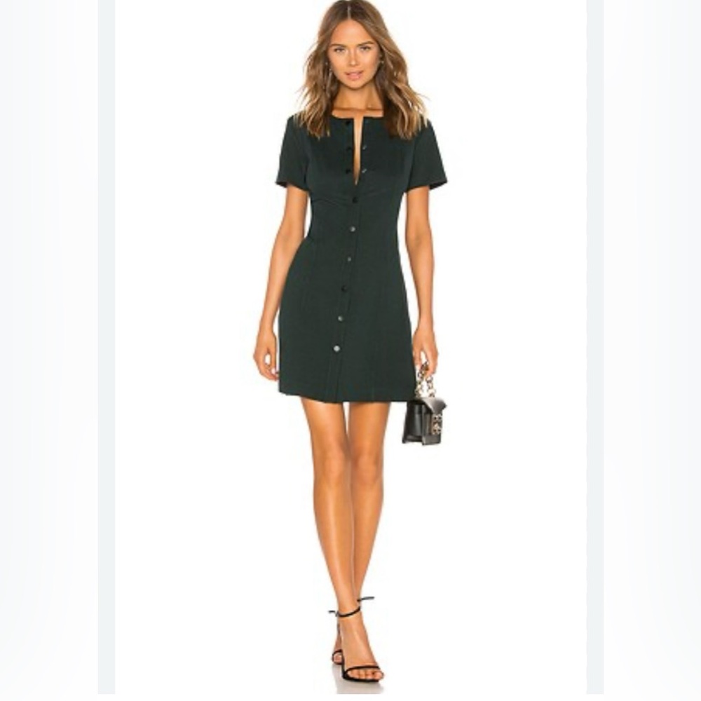 Theory Easy Snap Textured Button-Front Mini Dress - poplar green